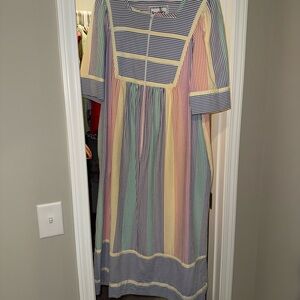 Vintage SAYBURY Seersucker Nightgown Womens Dress Pockets medium